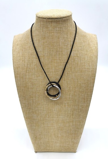 Grossiste M&P Accessoires - Collier cordon noir pendentif triple anneaux