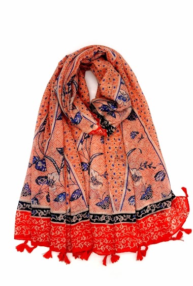 Wholesaler M&P Accessoires - Scarf with tassels printed with flower pattern
