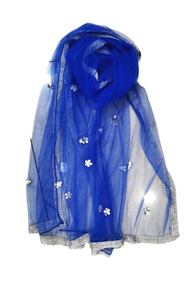 Großhändler M&P Accessoires - Evening / wedding / transparent scarf with flowers and pearls