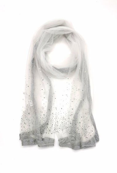 Wholesaler M&P Accessoires - Transparent evening and wedding scarf with rhinestone and pearl sequins