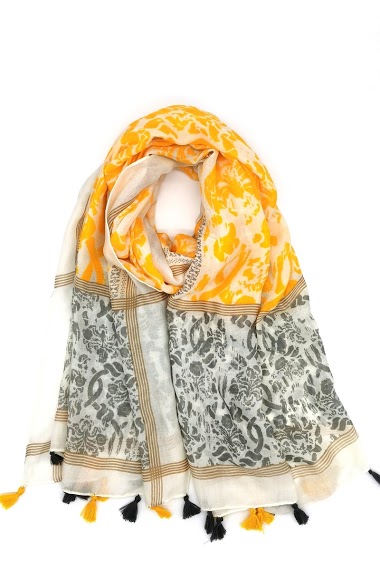 Grossiste M&P Accessoires - Foulard doux imprimé avec pompons bicolores