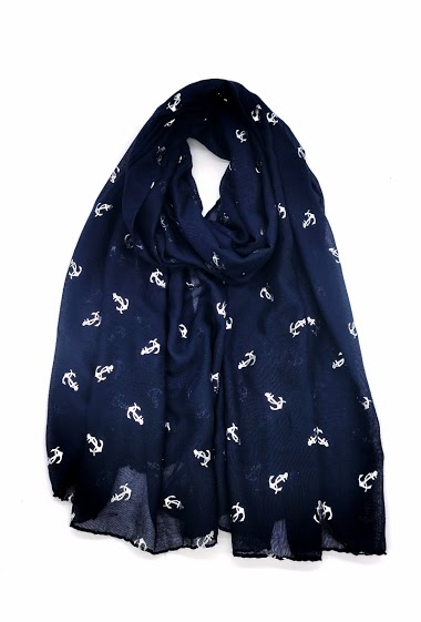 Grossiste M&P Accessoires - Foulard imprimé brillant argenté motif marin ancres