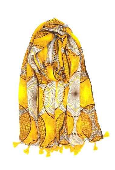 Großhändler M&P Accessoires - Bedruckter Schal mit einfarbigen Pompons