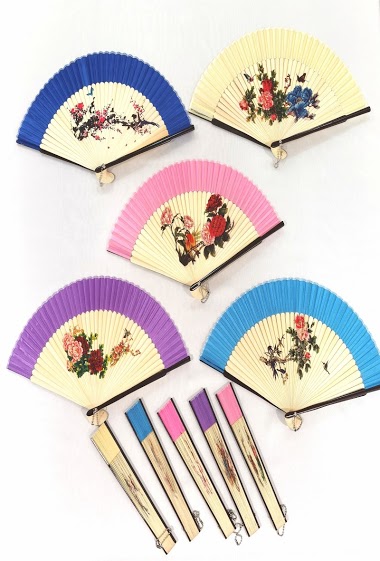 Wholesaler M&P Accessoires - Wooden fan (10 pieces color mixed)