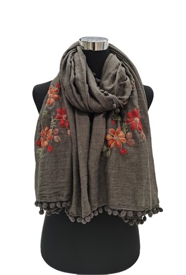 Wholesaler M&P Accessoires - Scarf with embroidered motif and pompoms