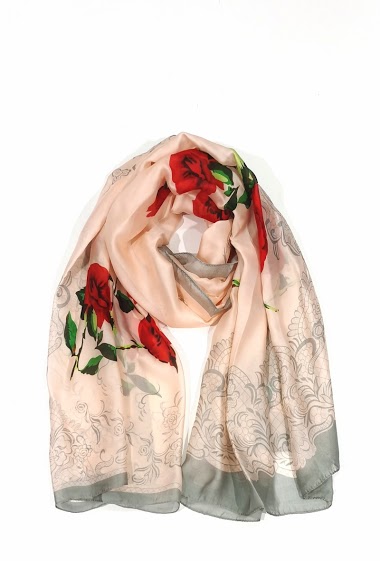 Grossiste M&P Accessoires - Foulard à soie imprimé fleurs 180*90 CM