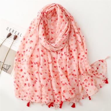 Wholesaler M&P Accessoires - Printed scarf heart pattern with pompoms