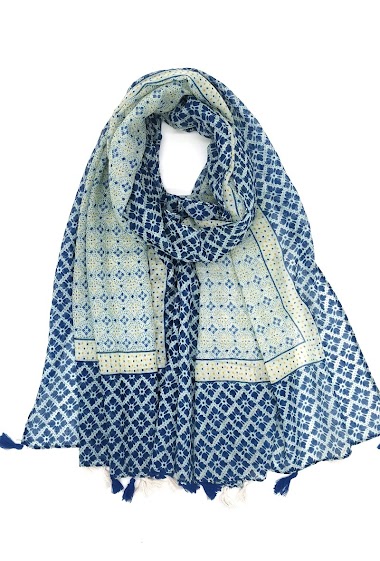 Großhändler M&P Accessoires - Printed scarf with two tone pompom