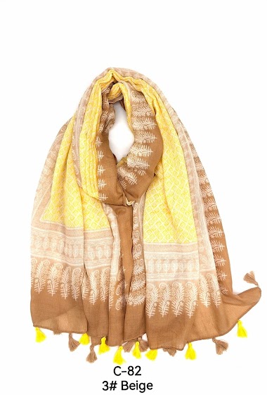 Wholesaler M&P Accessoires - Print scarf with two-tone pompoms