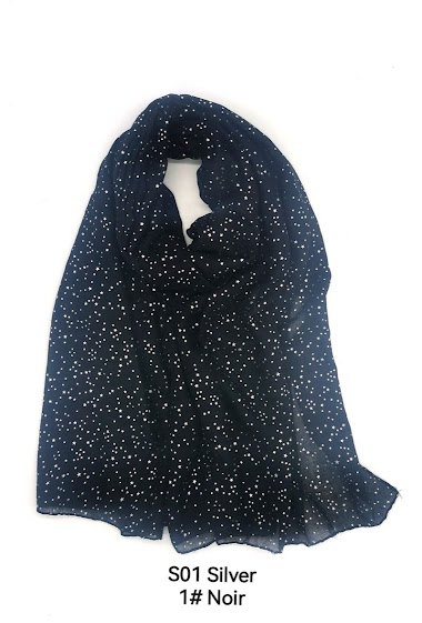Grossiste M&P Accessoires - Foulard imprimé brillant argenté motif étoile