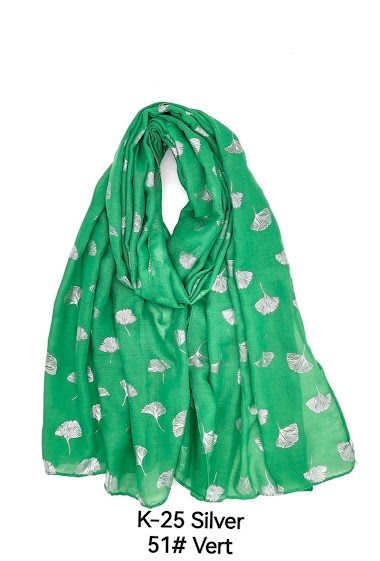 Wholesaler M&P Accessoires - Shiny silver print scarf with ginkgo leaf pattern