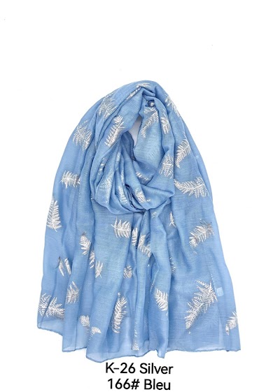 Wholesaler M&P Accessoires - Shiny silver printed scarf with leaf pattern
