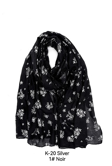 Grossiste M&P Accessoires - Foulard imprimé brillant argenté motif fleurs
