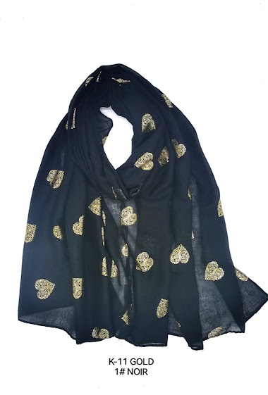 Wholesaler M&P Accessoires - Shiny golden printed scarf with heart pattern