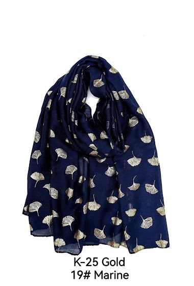 Wholesaler M&P Accessoires - Shiny gold printed scarf with ginkgo leaf pattern