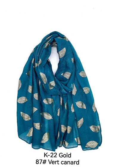 Wholesaler M&P Accessoires - Shiny golden printed scarf with leaf pattern