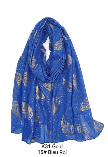 Wholesaler M&P Accessoires - Shiny golden printed scarf with feather pattern