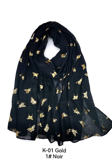 Großhändler M&P Accessoires - Shiny golden printed scarf with butterfly pattern