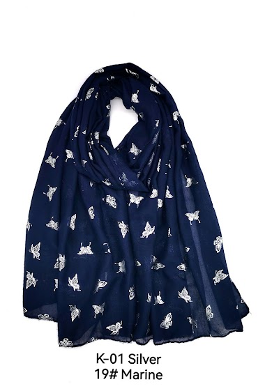 Grossiste M&P Accessoires - Foulard imprimé brillant argenté motif papillon