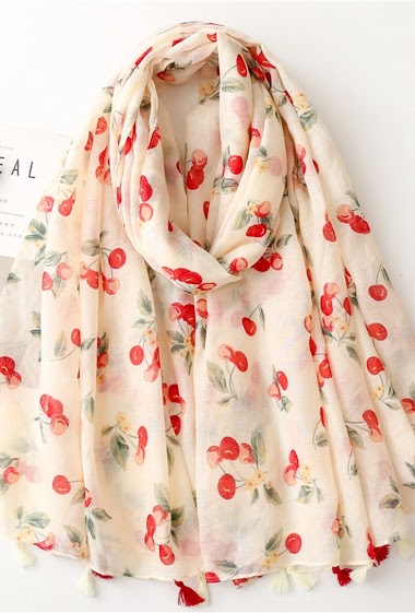 Wholesaler M&P Accessoires - Cherry print scarf with pompoms