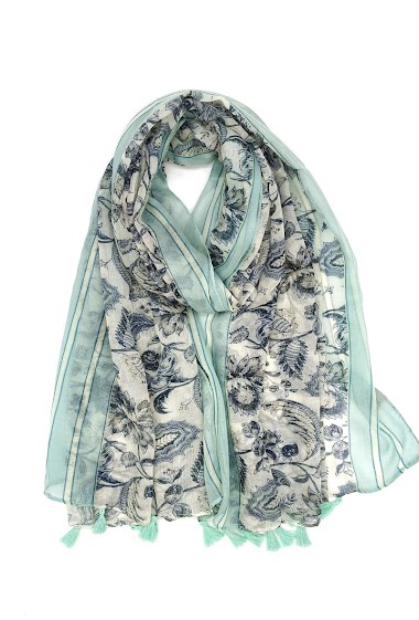Wholesaler M&P Accessoires - Digital flower print scarf with pompoms