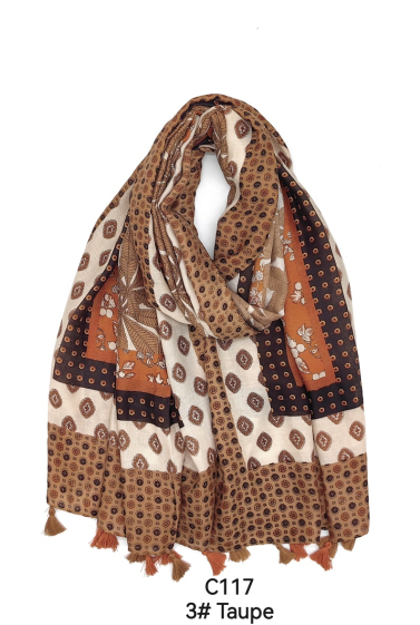 Wholesaler M&P Accessoires - Flower print scarf with two-tone pompom