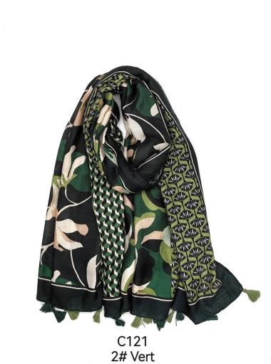 Wholesaler M&P Accessoires - Flower print scarf with pompoms