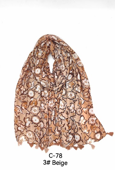 Wholesaler M&P Accessoires - Flower print scarf with two-tone pompoms