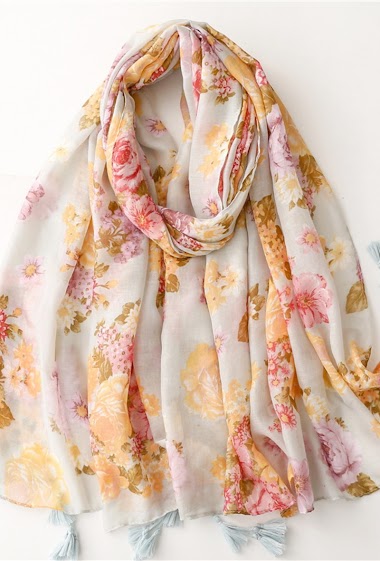 Wholesaler M&P Accessoires - Printed scarf with pompoms