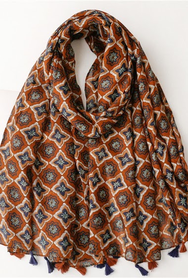 Großhändler M&P Accessoires - Printed scarf with pompoms