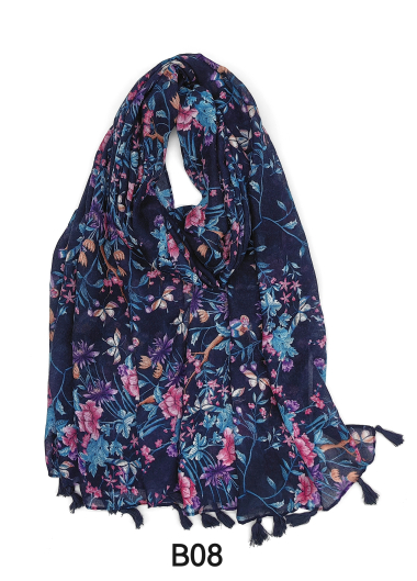 Großhändler M&P Accessoires - Schal mit Blumenmuster und Pompons