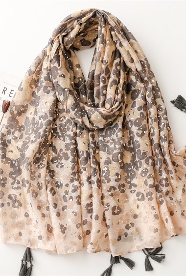 Großhändler M&P Accessoires - Leopard printed scarf with pompoms