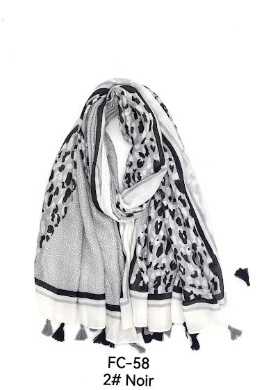 Grossiste M&P Accessoires - Foulard imprimé léopard avec pompons