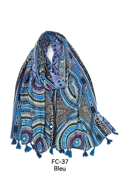 Wholesaler M&P Accessoires - Mosaic print scarf with two-tone pompoms