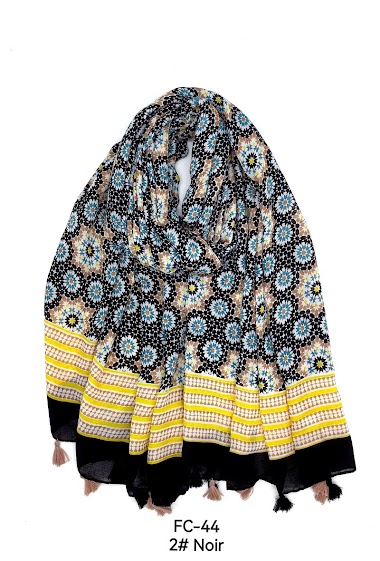 Großhändler M&P Accessoires - Mosaic print scarf with two-tone pompoms
