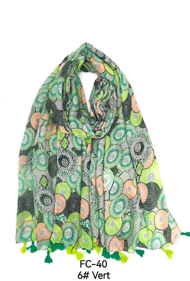 Wholesaler M&P Accessoires - Mosaic print scarf with two-tone pompoms