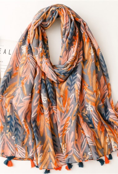 Wholesaler M&P Accessoires - Patterned printed scarf with pompoms