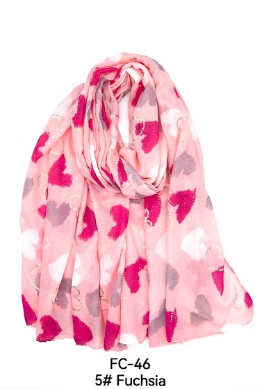 Großhändler M&P Accessoires - Heart pattern printed scarf with gilding