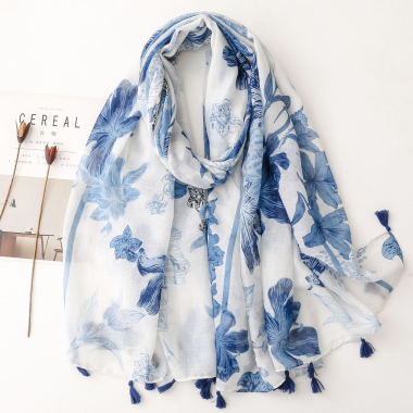 Wholesaler M&P Accessoires - Flower print scarf with pompoms