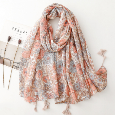 Wholesaler M&P Accessoires - Flower pattern printed lurex scarf