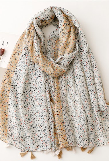 Wholesaler M&P Accessoires - Small flower print scarf with pompoms