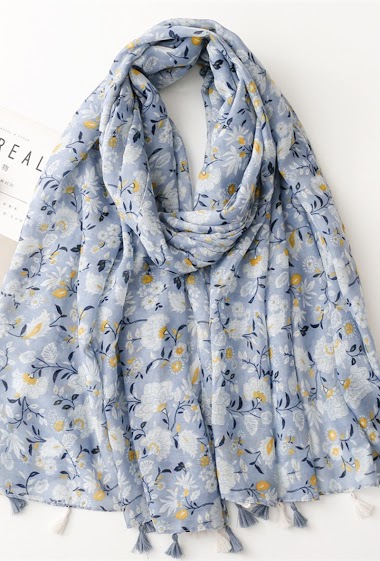 Großhändler M&P Accessoires - Flower print scarf with pompoms