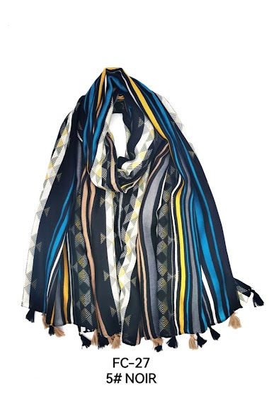 Wholesaler M&P Accessoires - Striped print scarf with geometric pattern with pompoms