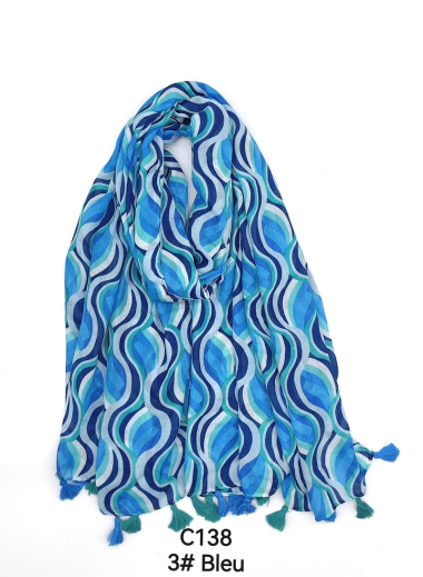 Wholesaler M&P Accessoires - Wave print scarf with pompoms