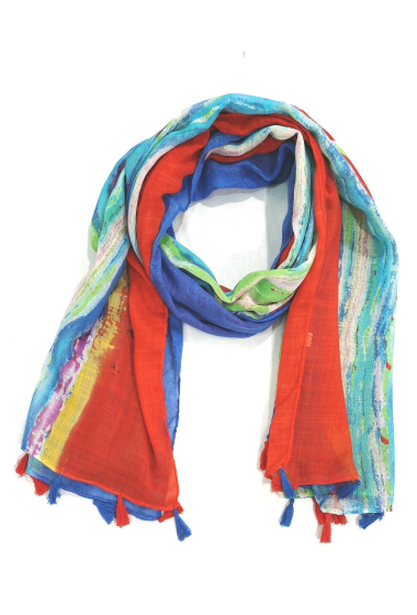 Wholesaler M&P Accessoires - Multicolored striped print scarf with pompoms