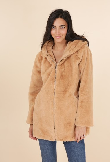 Grossiste M&P Accessoires - Manteaux fausse fourrure zippé long à capuche et poche
