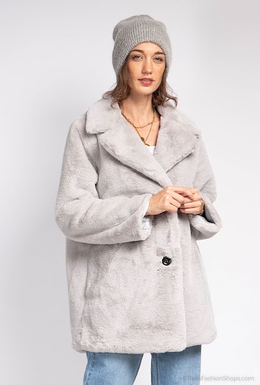 Grossiste M&P Accessoires - Manteaux fausse fourrure long col blazer avec poche