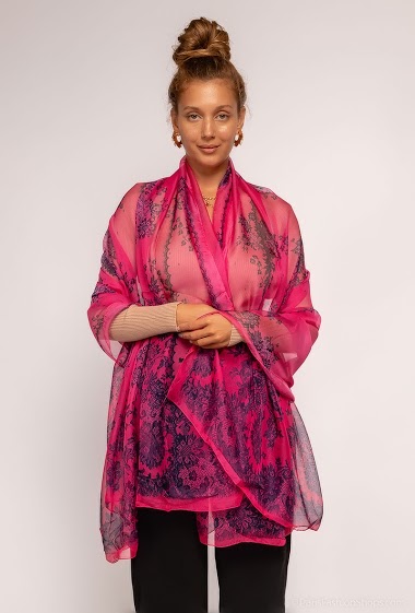 Grossiste M&P Accessoires - Paréo châle foulard léger à soie imprimé dentelle 190*110 CM