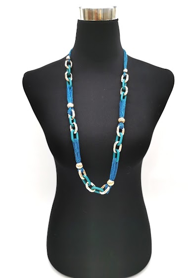 Großhändler M&P Accessoires - Ausgefallene lange Halskette aus Metallgewebe und PVC