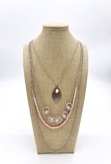 Großhändler M&P Accessoires - 4-reihige mehrreihige lange Halskette mit Kristallen und Blattanhänger